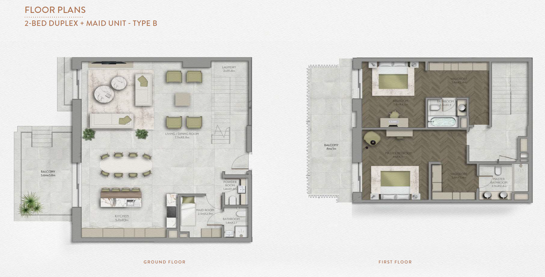 Sama Yas 2 bedroom plus maid duplex typeb floor plan