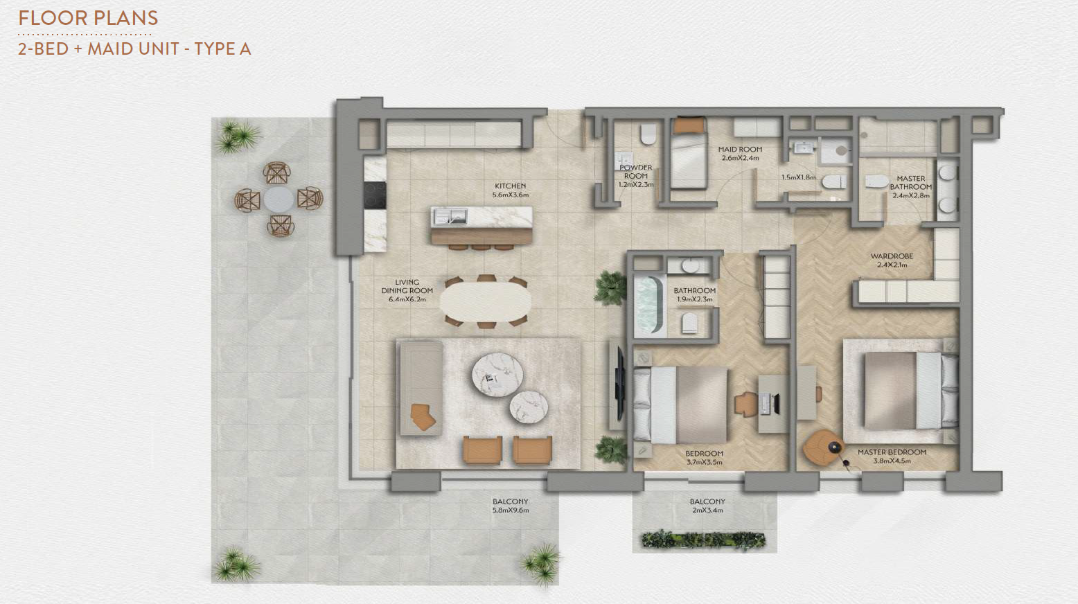 Sama Yas 2 bedroom plus maid typea 2 floor plan