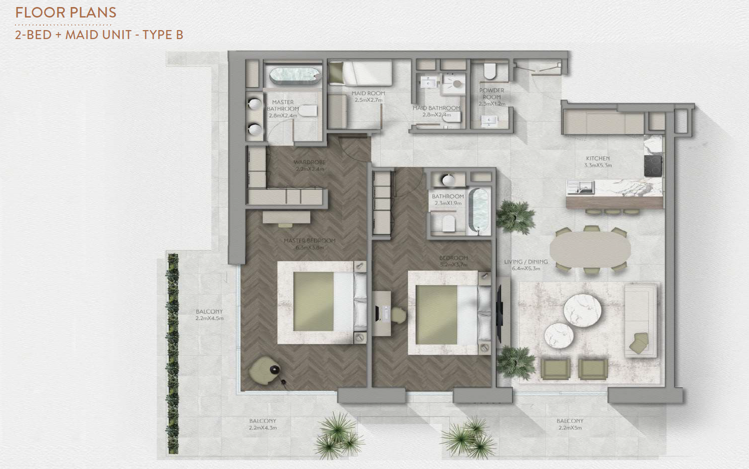 Sama Yas 2 bedroom plus maid typeb floor plan