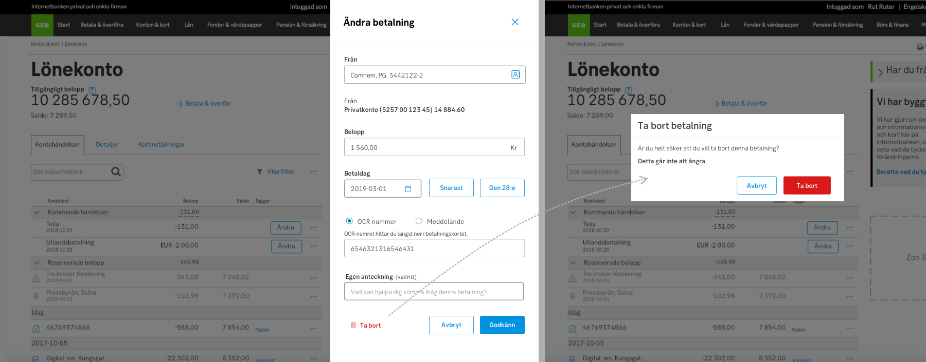 Slideout modal with delete
