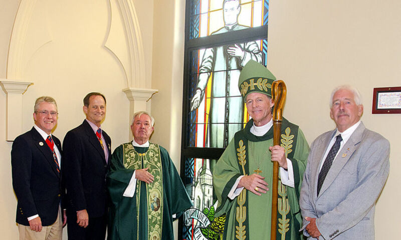 Stained-Glass image of Father McGivney in Holy Family Church at South Ogden, Utah.