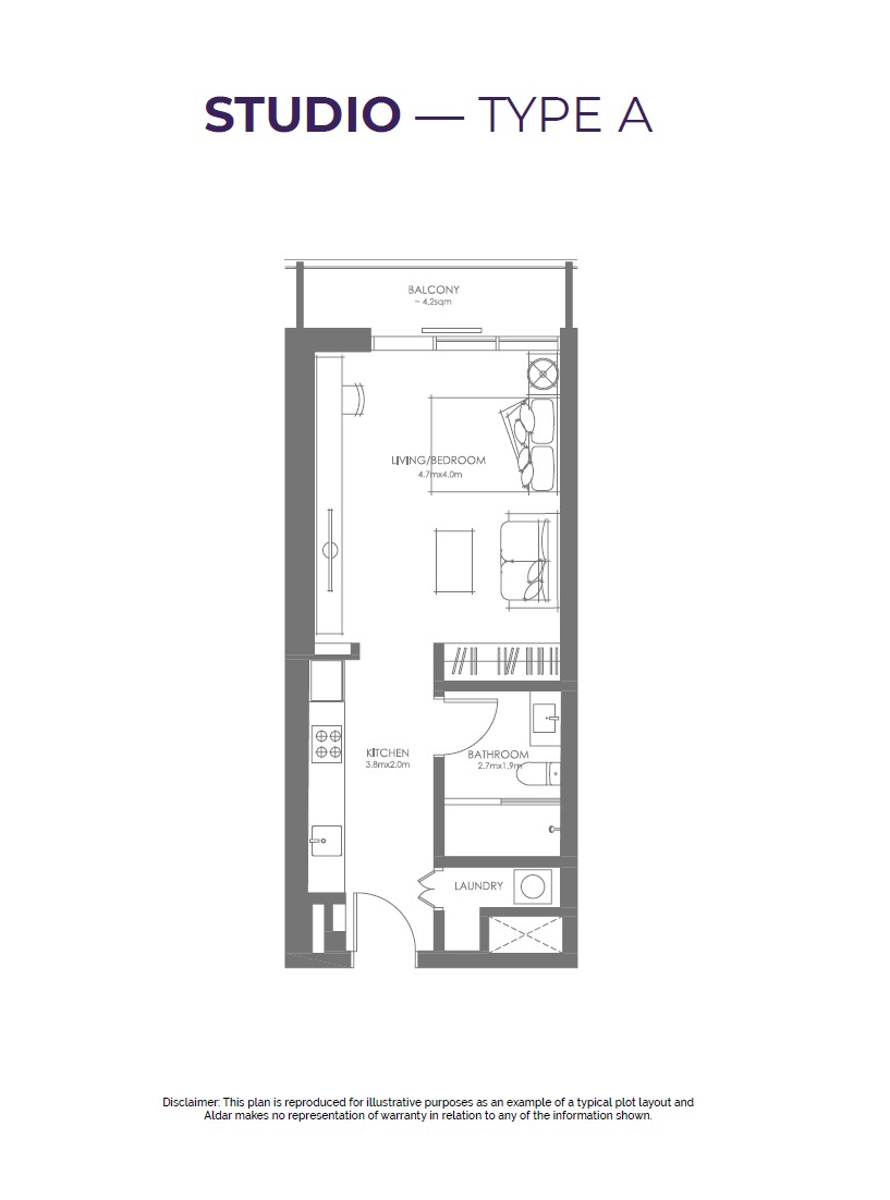 Grove Uptown Views Studio apartment typea floor plan