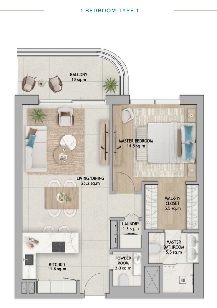 Fahid Beach Terraces Terraces apartment 1 bedroom type1 floor plan