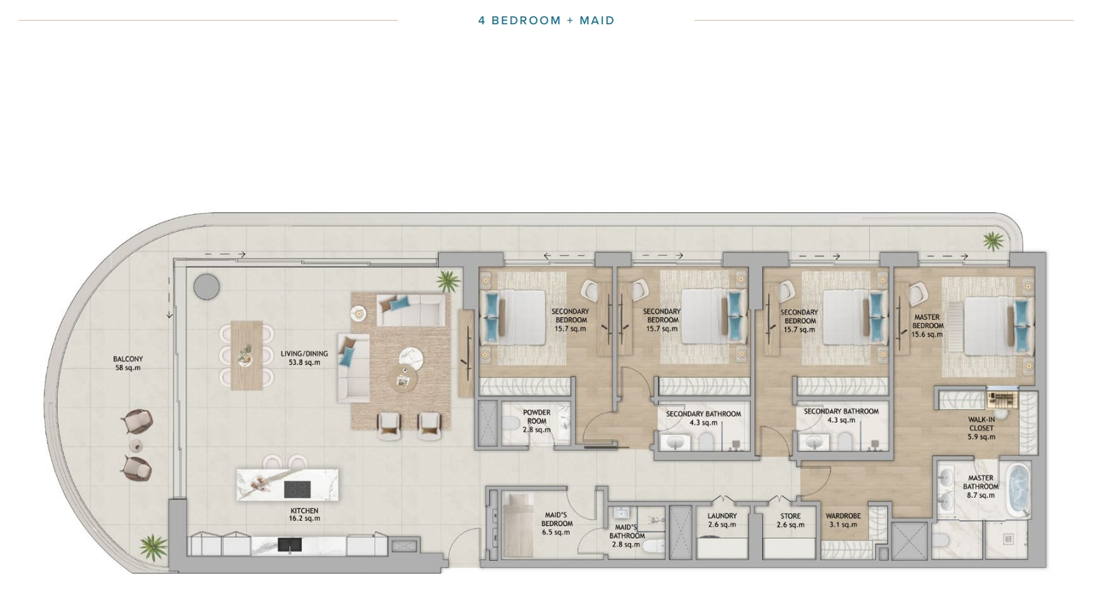 Fahid Beach Terraces Terraces apartment 4 bedroom type1 maid floor plan