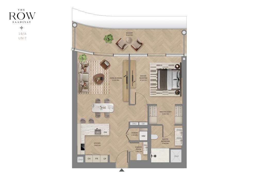 The Row Saadiyat 1 bedroom apartment floor plan
