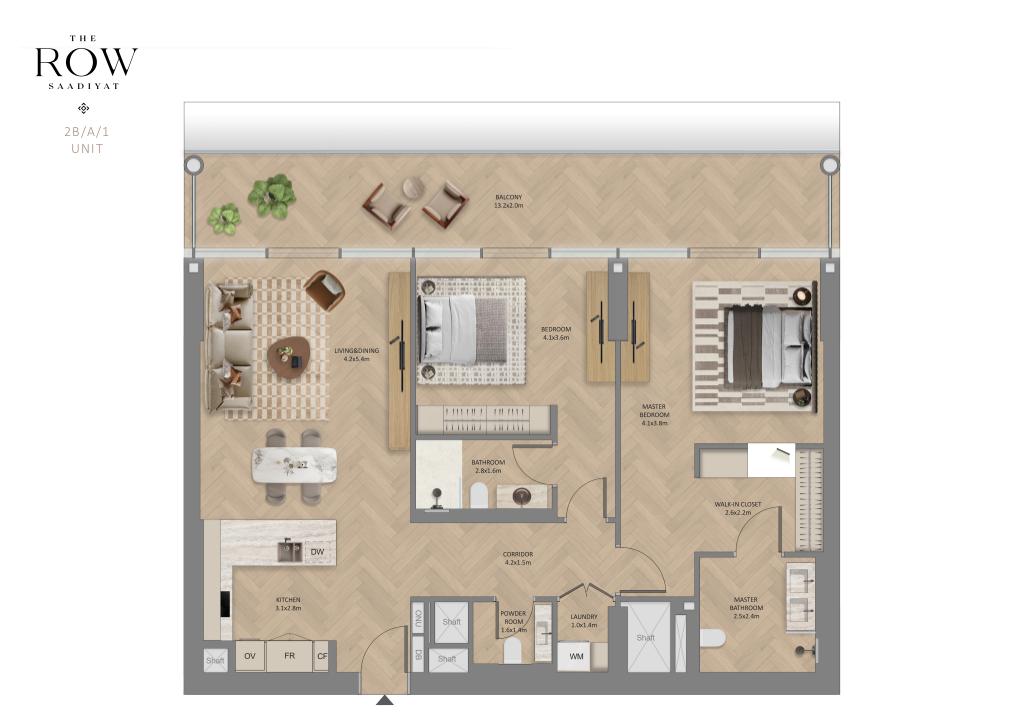 The Row Saadiyat 2 bedroom apartment floor plan