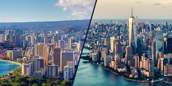 hawaii and new york skylines