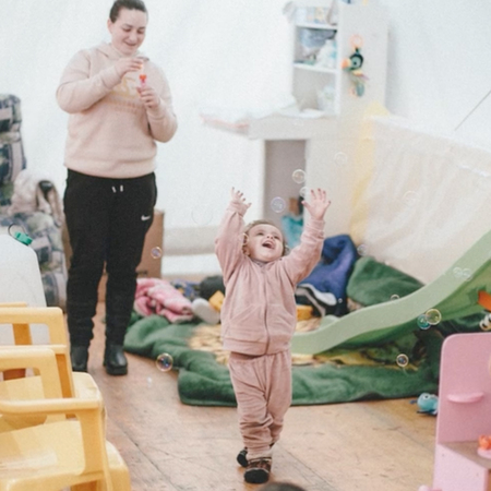 Women and children in the Knights of C Columbus Mercy Center in Tomaszów Lubelski, Poland on March 15, 2022.