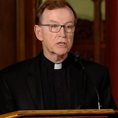 Monsignor Joseph Donnelly, Sacred Heart Church, Waterbury, CT gives address during Prayer Vigil for Priests Saint Mary’s Church, Oct. 30, 2020