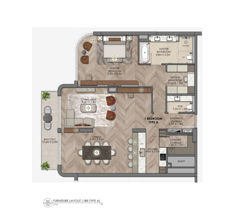 Waldorf Astoria Residences Waldorf astoria apartment 1 bedroom typeC floor plan