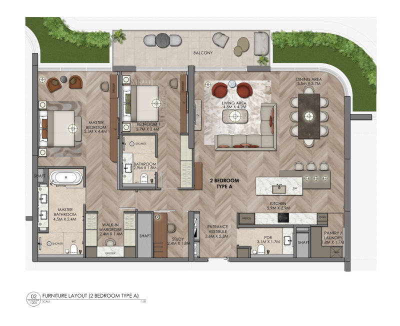 Waldorf Astoria Residences Waldorf astoria apartment 2 bedroom typeB floor plan