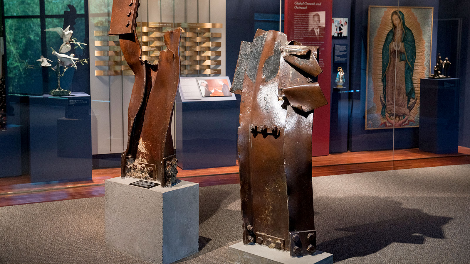 Two steel girders from the collapse of the World Trade Center towers on exhibit in the Wall of History.