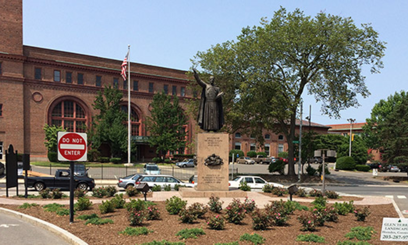 A memorial statue in Father McGivney’s hometown of Waterbury, Conn.