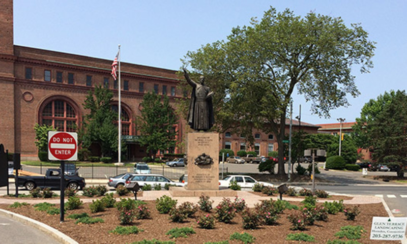 A memorial statue in Father McGivney’s hometown of Waterbury, Conn.