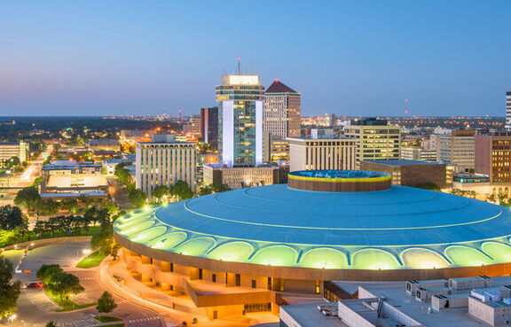 Downtown Wichita, Kansas at dusk 