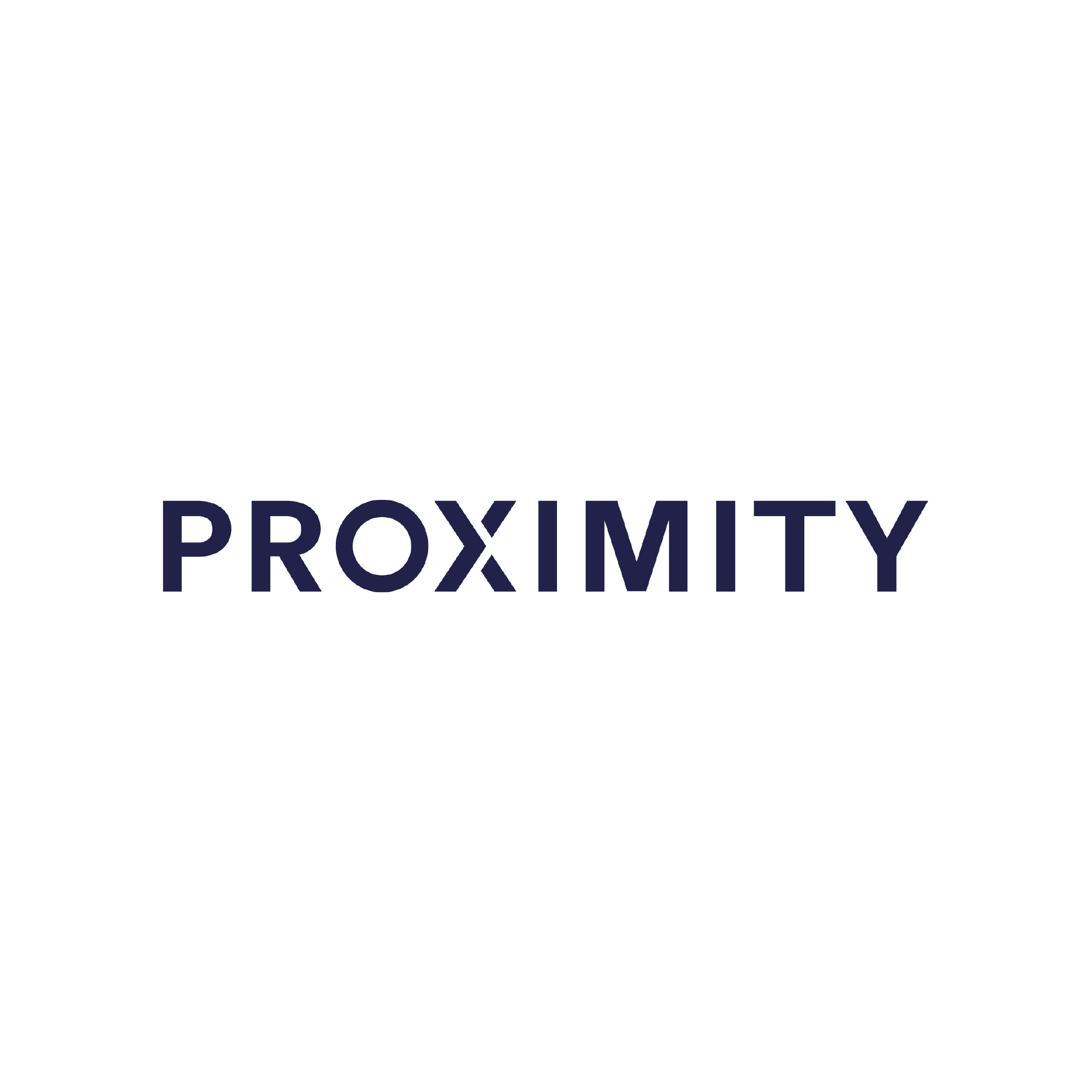 Proximity logo in bold navy text with stylized X as intersecting lines