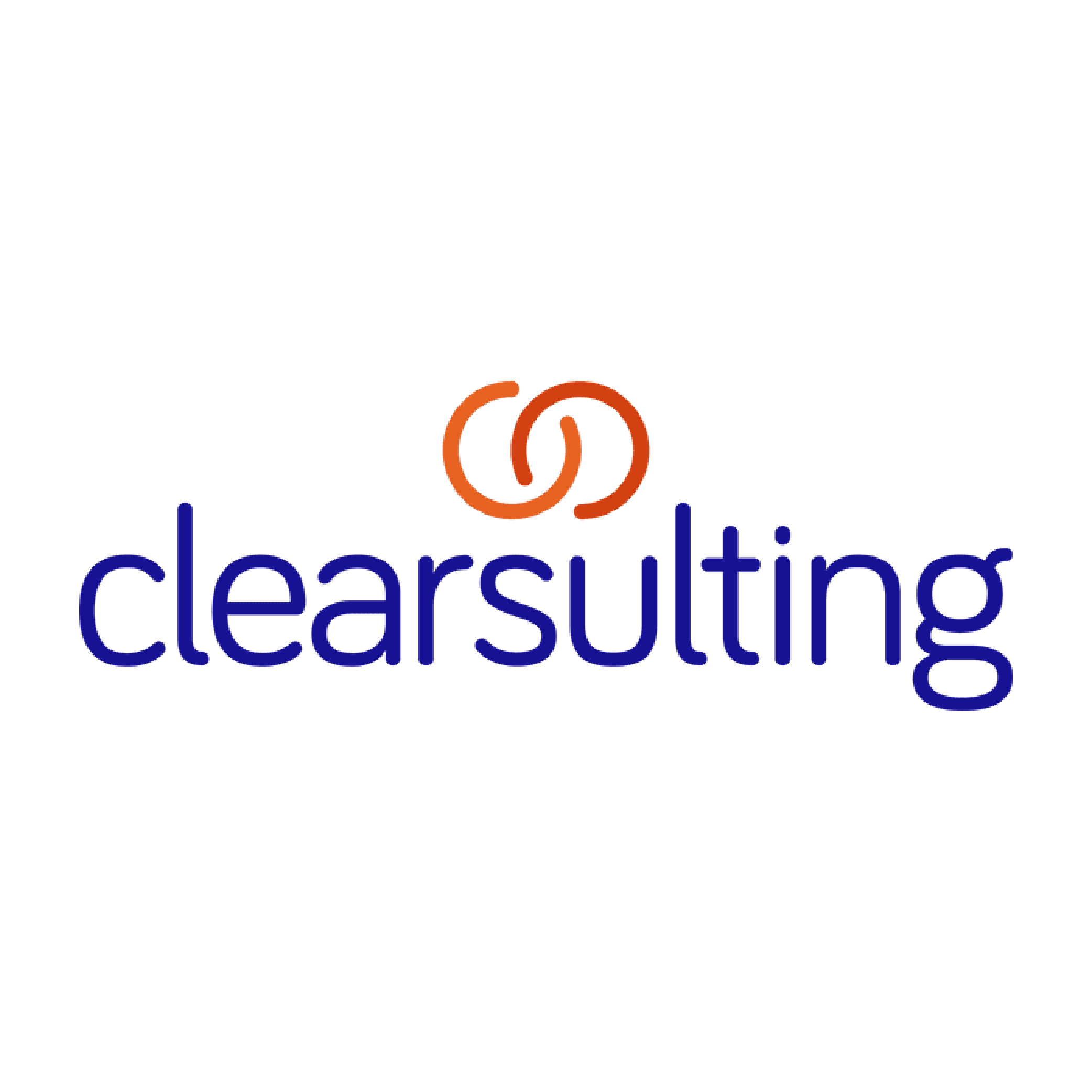 Clearsulting logo featuring intertwined orange loops above blue lowercase text
