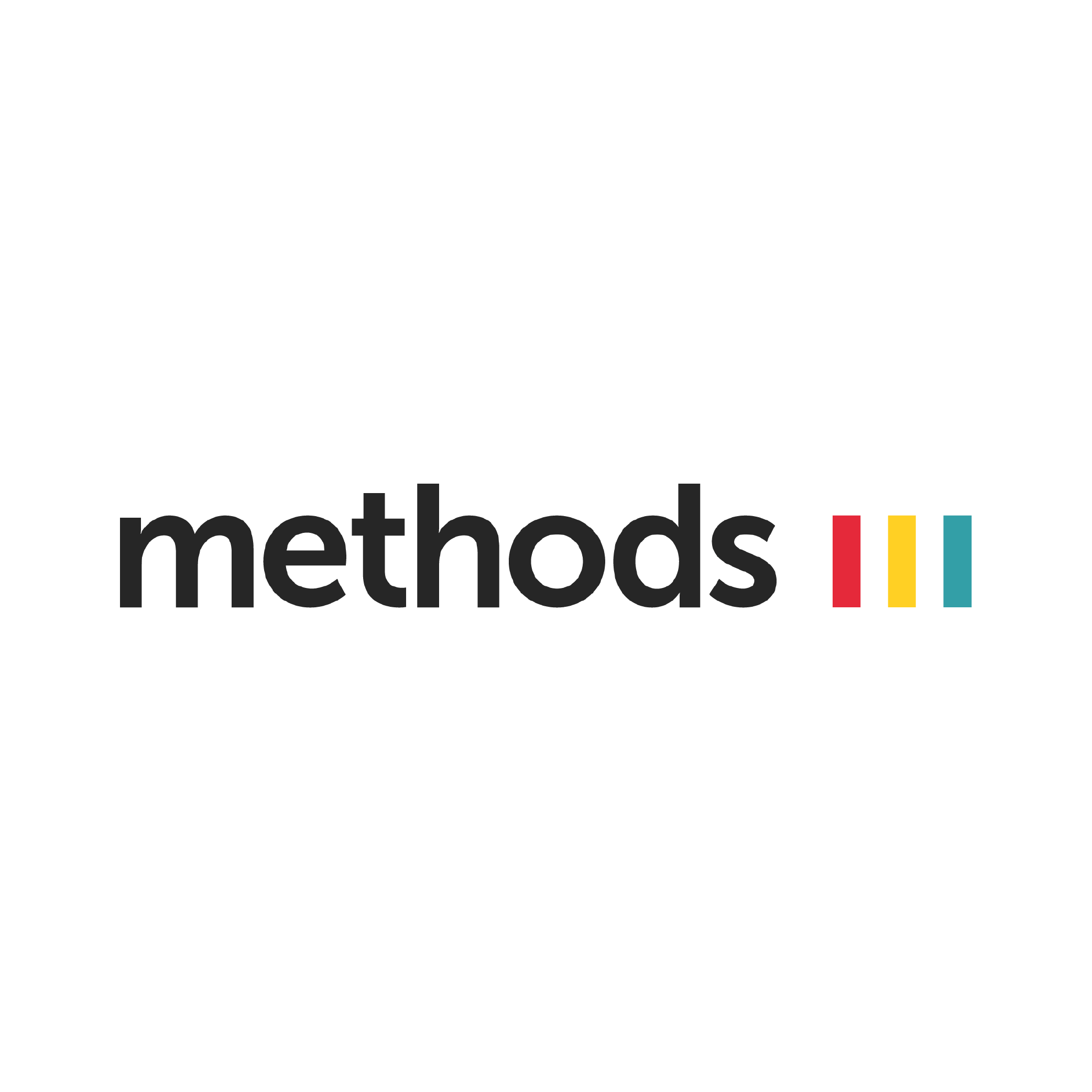 methods logo with black text and three vertical bars in red, yellow, and teal