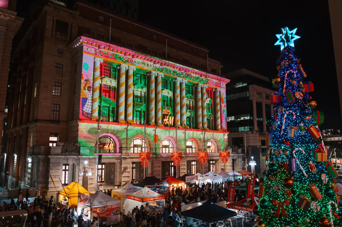 Christmas projections on building